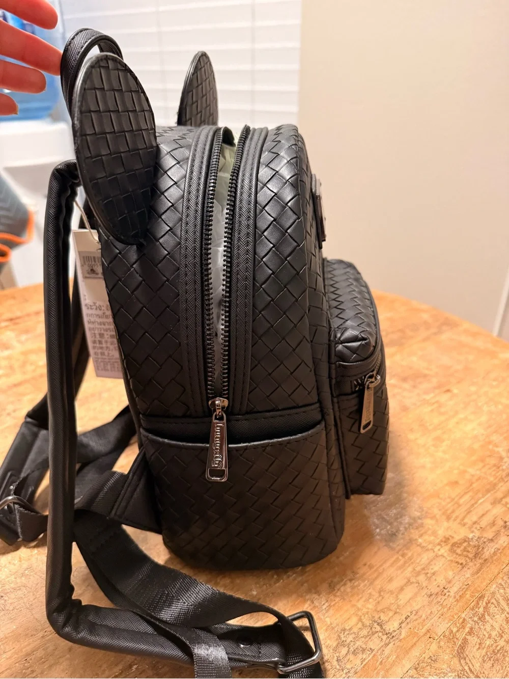 NWT Disney Parks Loungefly Black Woven Mickey Ear Mini Backpack